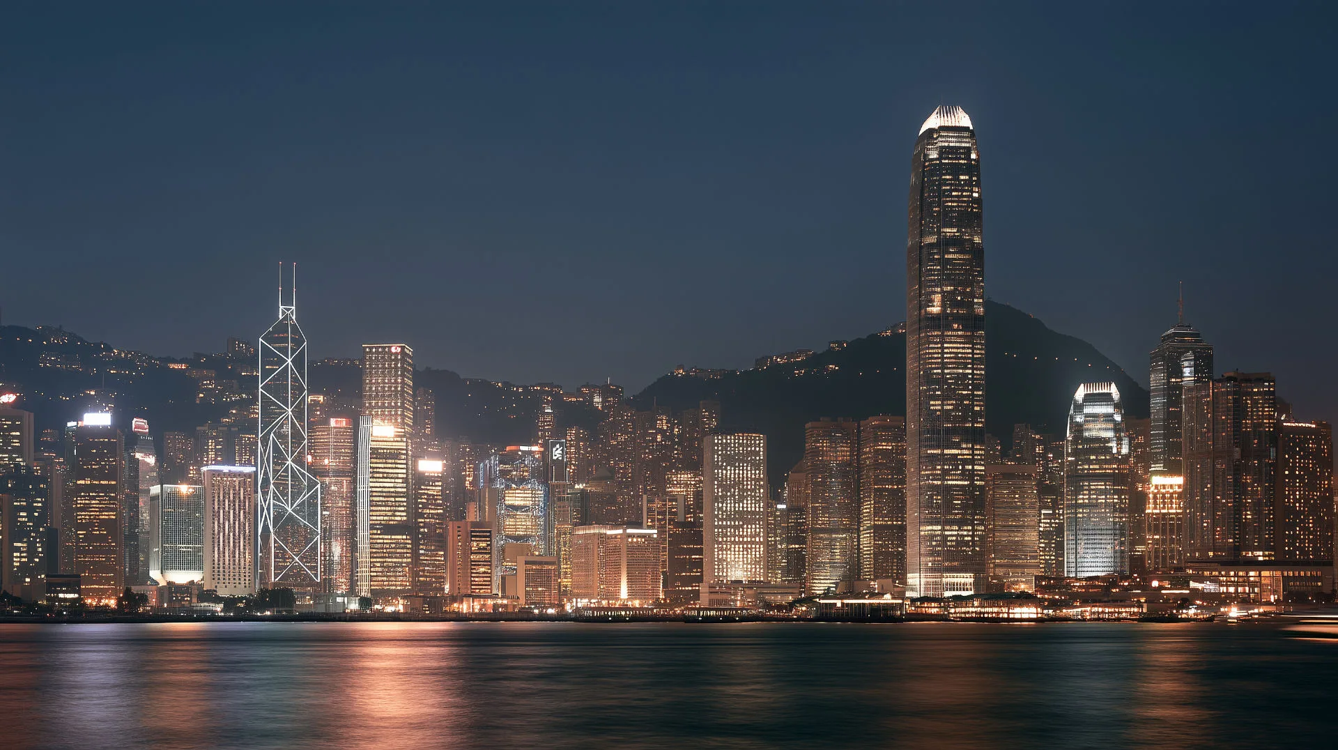 The Hong Kong skyline at night
