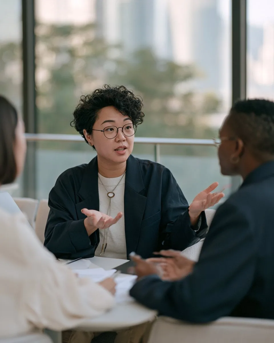 An adviser talking through employee benefits questions